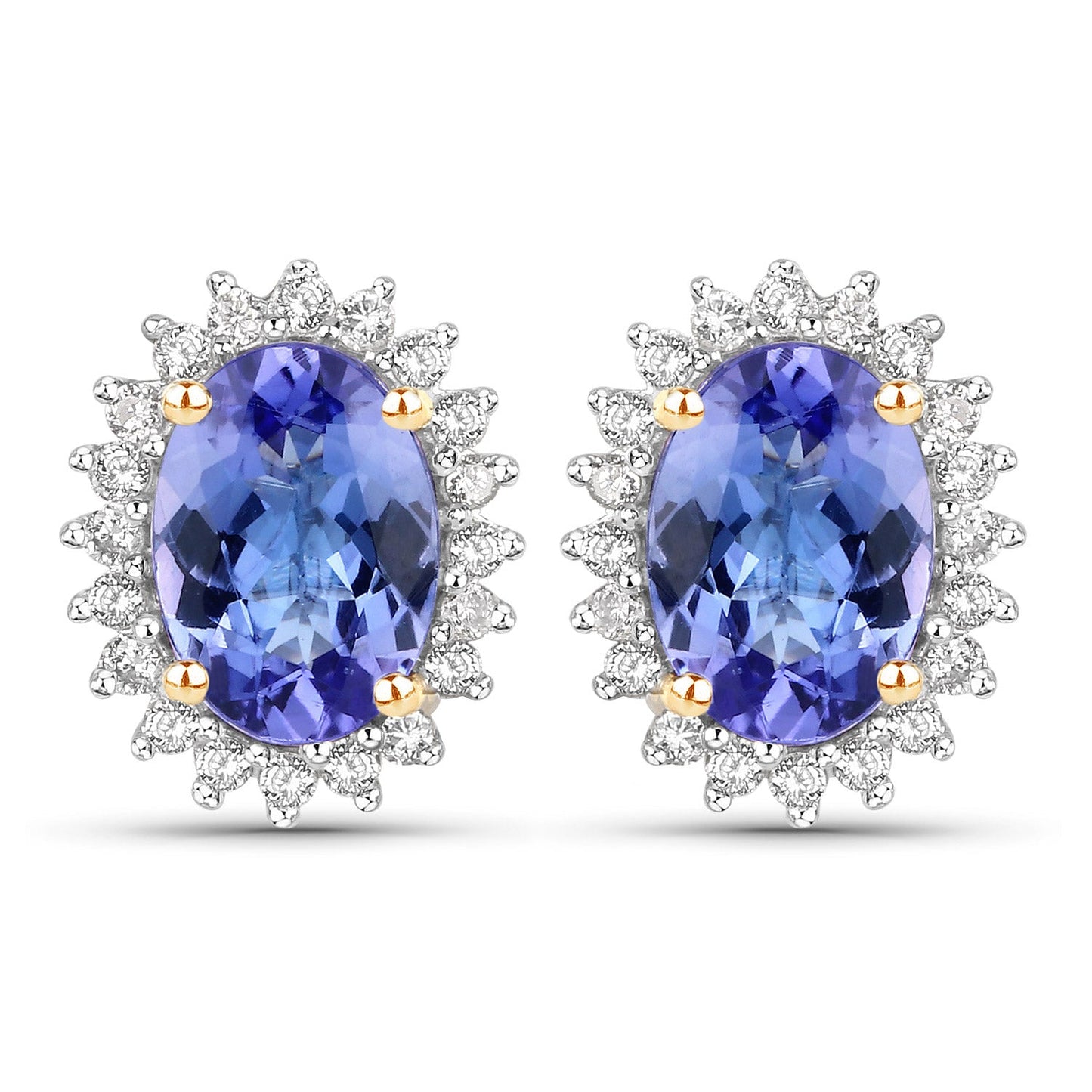 Boucles d'oreilles en tanzanite véritable de 1,71 carat et diamants blancs en or jaune 14K