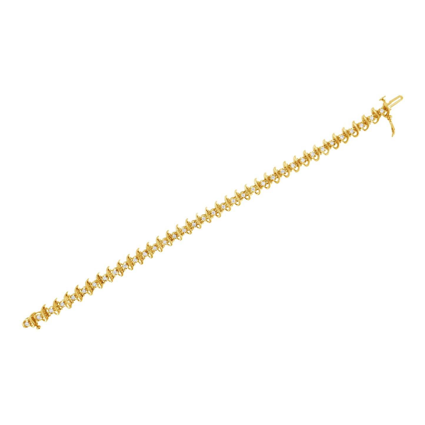 Bracelet en lien en argent sterling plaqué or jaune 10KT avec diamants - 7,5"