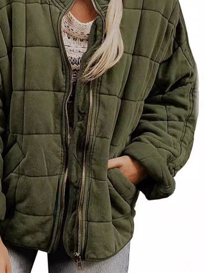 Plus Size Full Zip Quilted Bomber Jacket