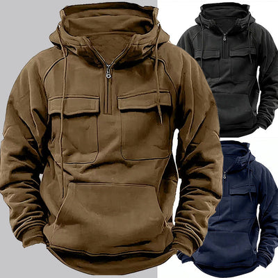 Men's Casual Zip-up Hoodie with Drawstring and Pocket