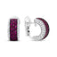 Boucles d'oreilles créoles huggie en or blanc 18K et rhodium noir avec diamants et rubis