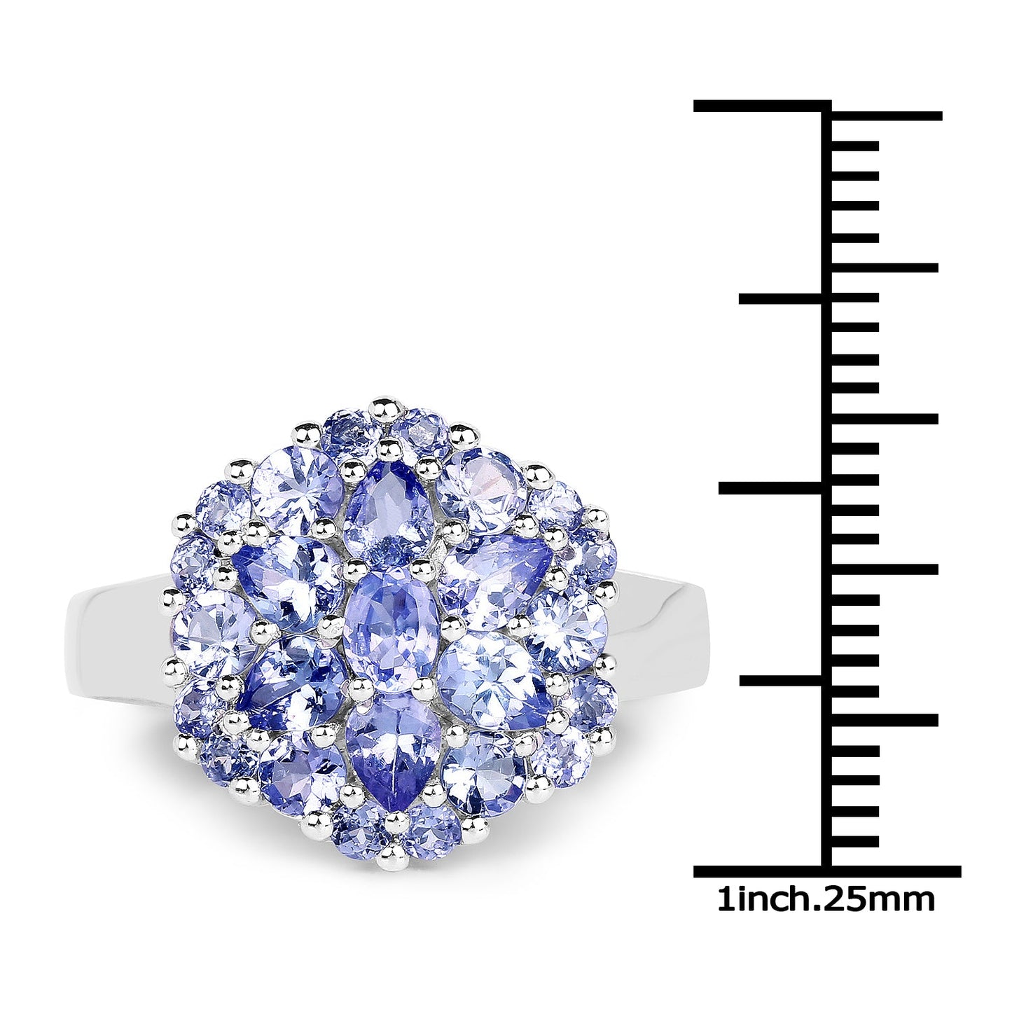 Anillo de Clúster de Tanzanita Genuina de 2.03 Quilates en Plata Esterlina
