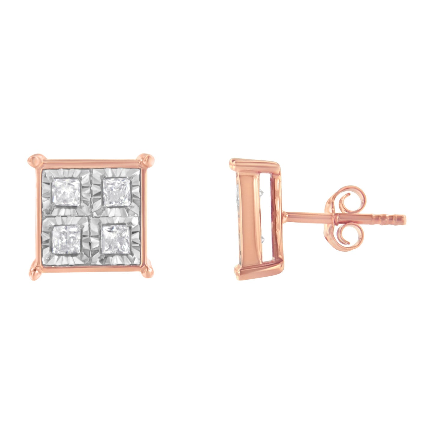 Pendientes de Stud de Compuesto de Diamante de Plata Esterlina Bañada en Oro Rosa