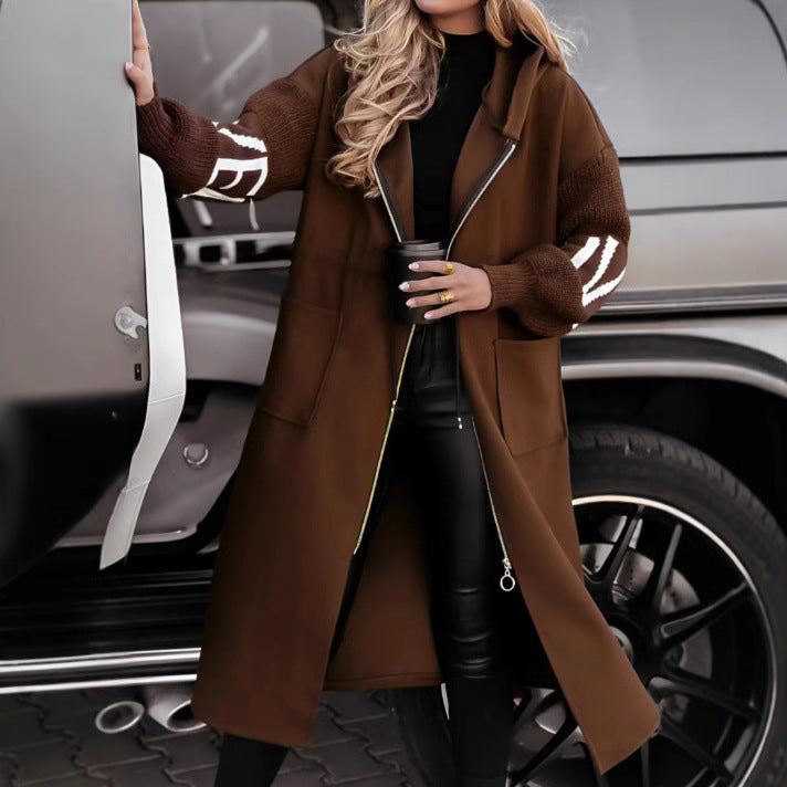 Hooded Long Windbreaker Jacket with Pockets for Women