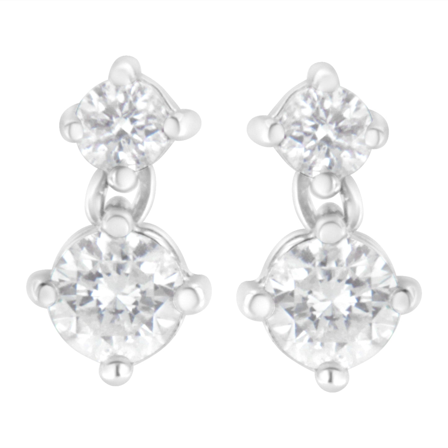 Boucles d'oreilles en or blanc 14K avec double diamant