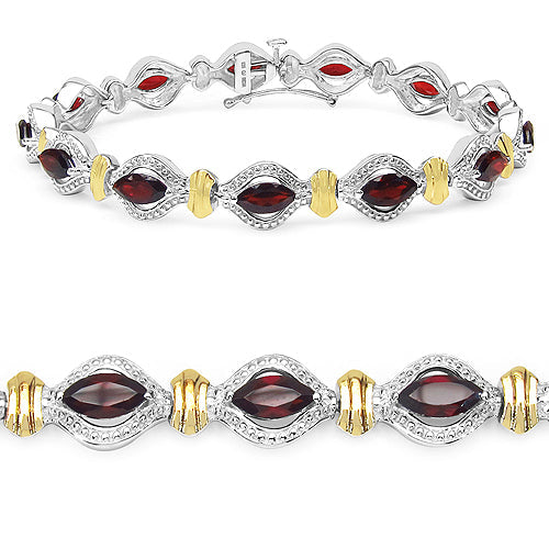 Two Tone Plated Garnet .925 Sterling Silver Bracelet