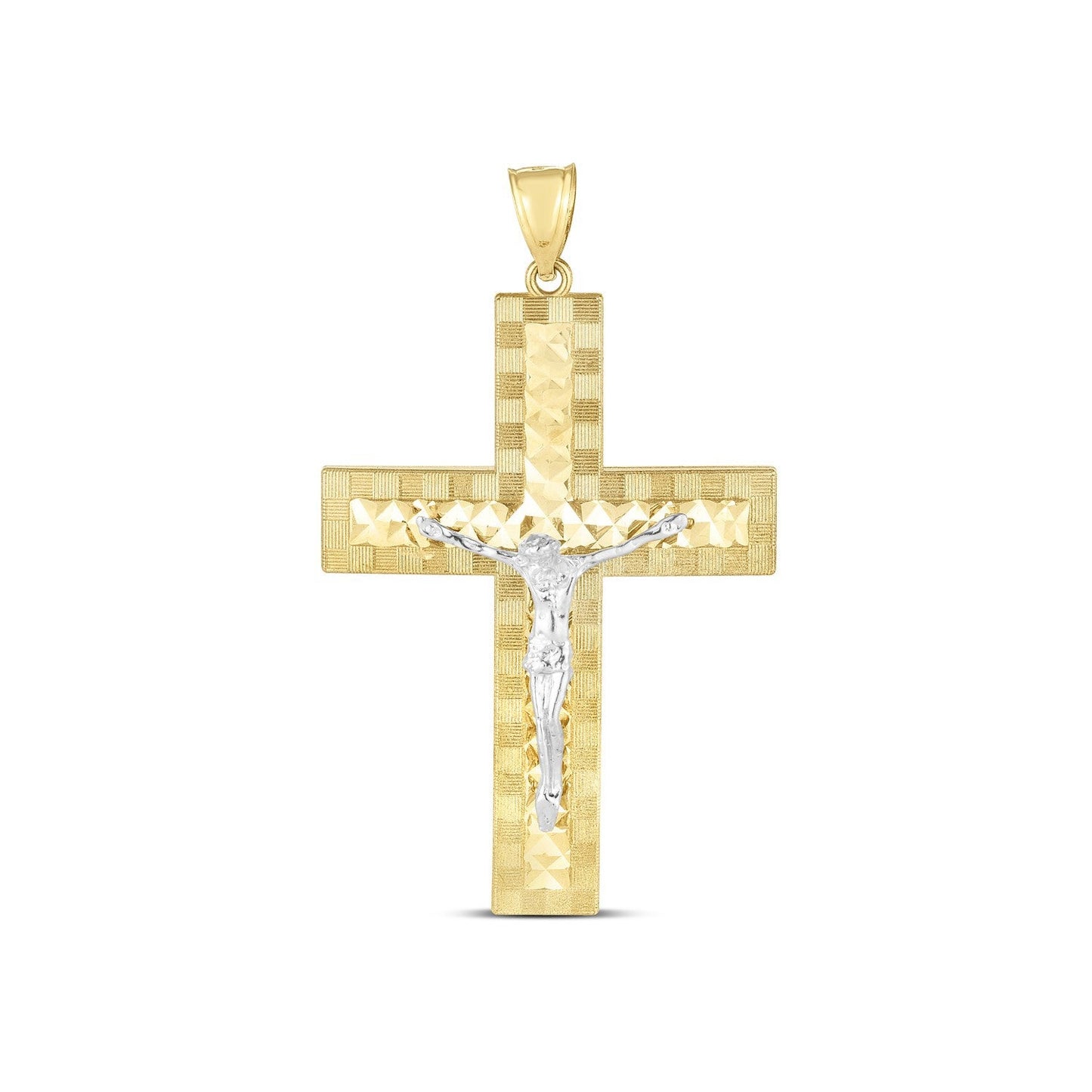 Pendentif croix en or 14k bicolore avec taille diamant