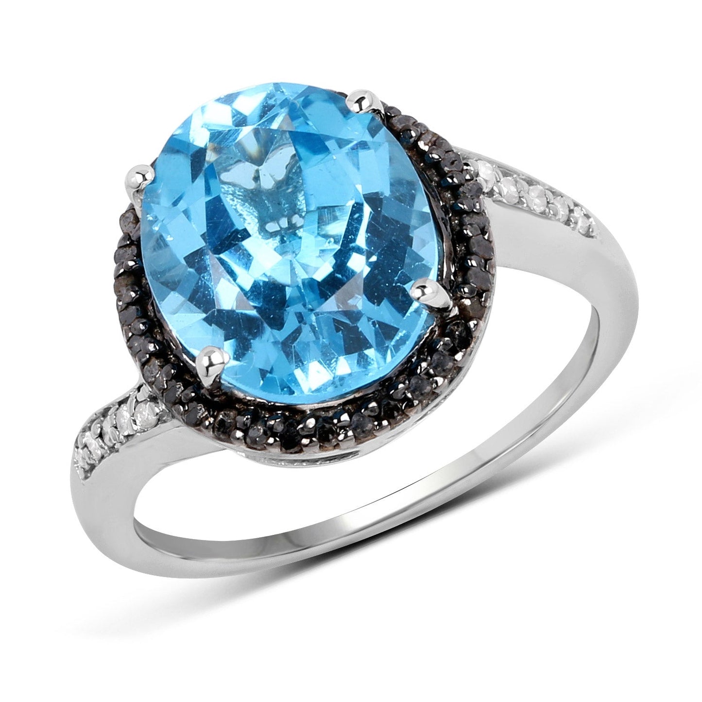 5.48 Carat Swiss Blue Topaz & Diamond Sterling Silver Ring