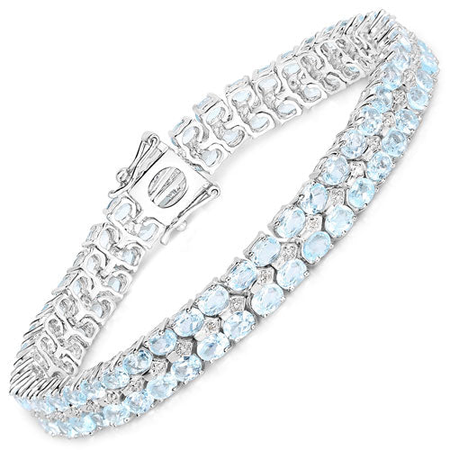Bracelet en argent sterling avec topaze bleue de 17,22 carats et diamants