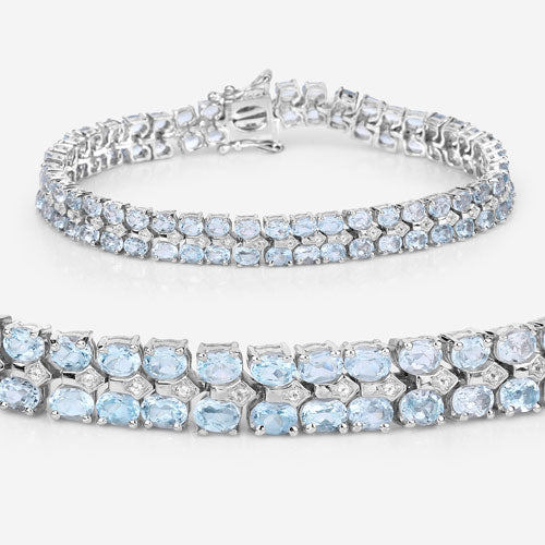 Bracelet en argent sterling avec topaze bleue de 17,22 carats et diamants