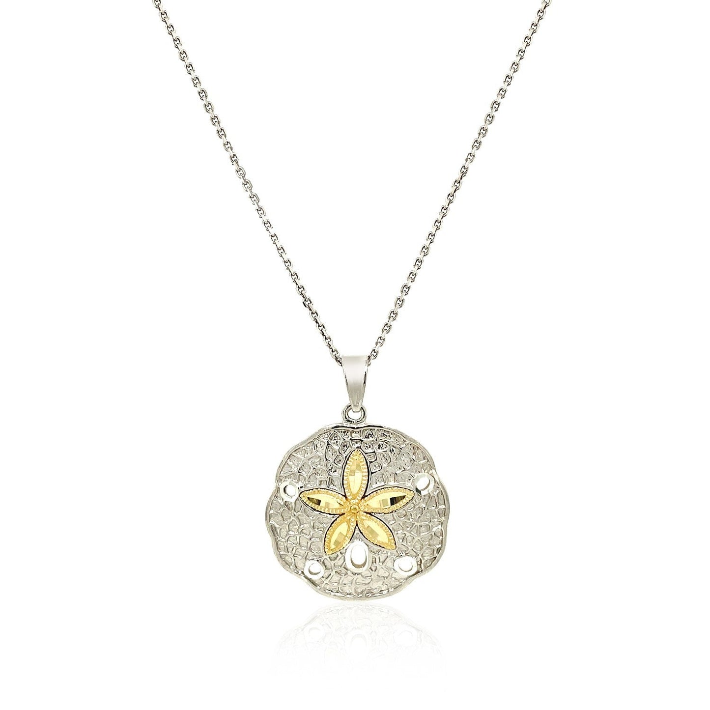 Pendentif en Argent Sterling et Or Jaune 14k en Forme de Dollar de Sable