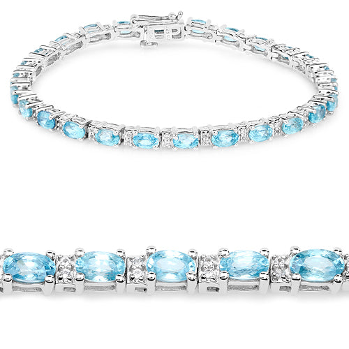 8.84 Carat Genuine Blue Zircon & Topaz Sterling Silver Bracelet