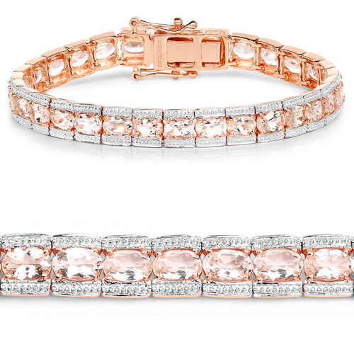 Pulsera de Morganita Genuina Baño de Oro Rosa de 18K en Plata de Ley