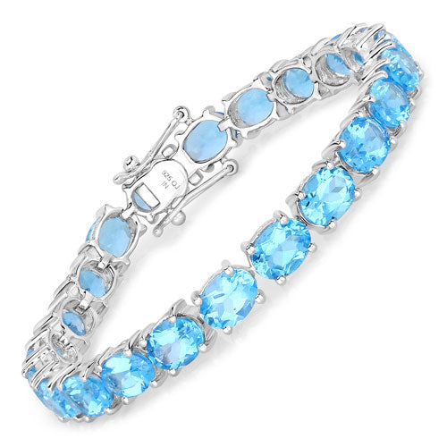 Pulsera de Topacio Azul Suizo Genuino de 35.20 Quilates en Plata Esterlina