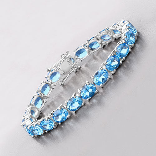 Pulsera de Topacio Azul Suizo Genuino de 35.20 Quilates en Plata Esterlina