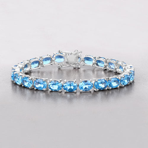 Pulsera de Topacio Azul Suizo Genuino de 35.20 Quilates en Plata Esterlina