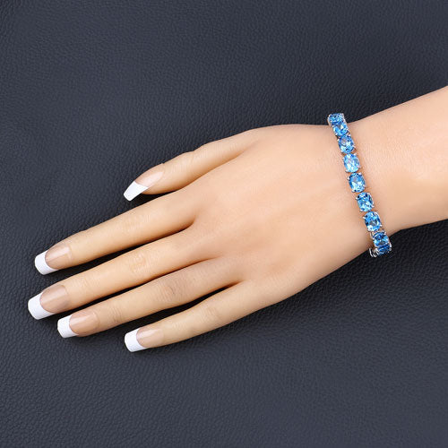Pulsera de Topacio Azul Suizo Genuino de 35.20 Quilates en Plata Esterlina