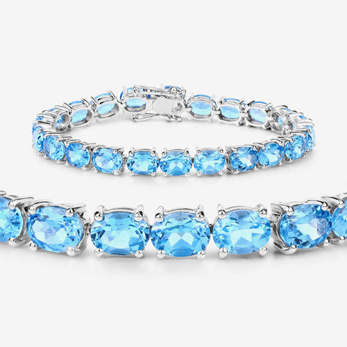 Pulsera de Topacio Azul Suizo Genuino de 35.20 Quilates en Plata Esterlina