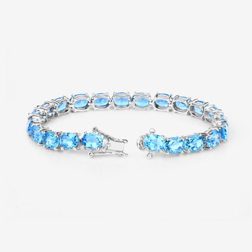 Pulsera de Topacio Azul Suizo Genuino de 35.20 Quilates en Plata Esterlina