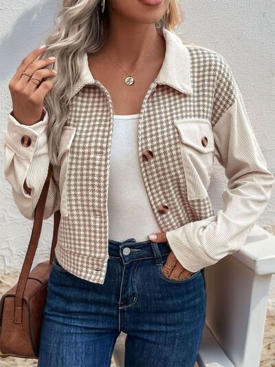 Chaqueta de Manga Larga con Botones de Houndstooth para Mujer