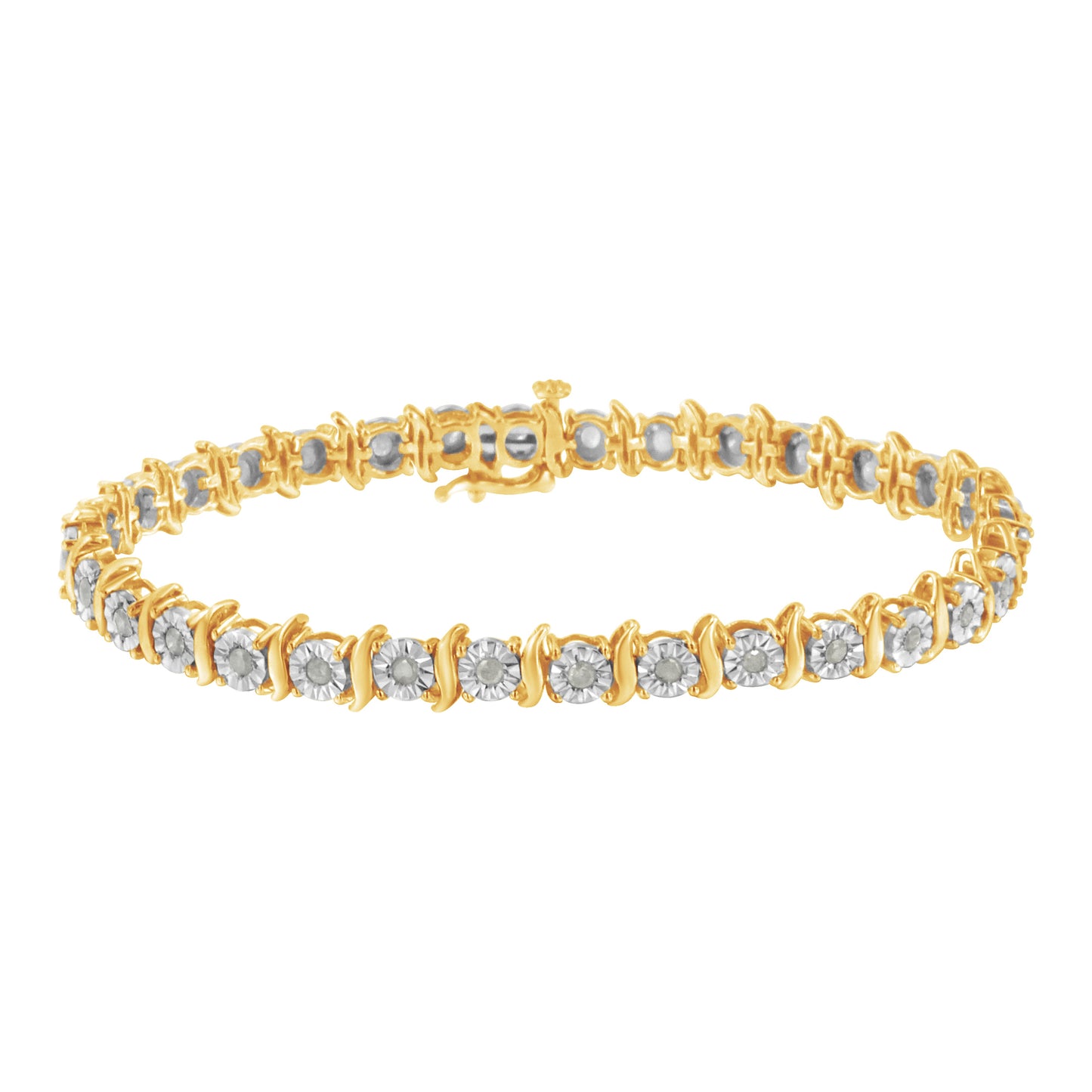 Pulsera de Tenis S-Curve de Diamantes en Oro de 10K y Plata Esterlina Bicolor