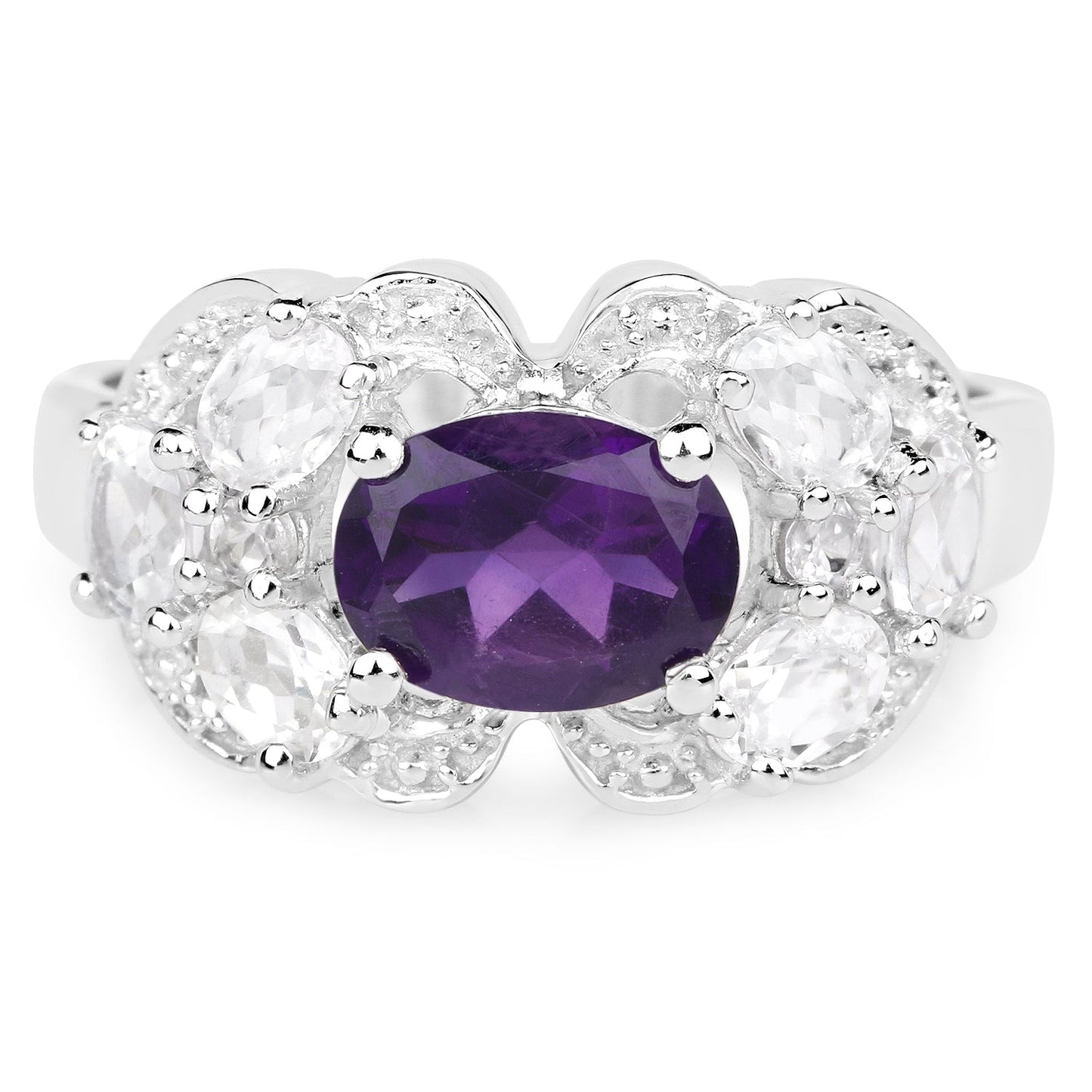 Anillo de Plata Esterlina con Amatista de 2.75 Quilates y Zirconia Blanca