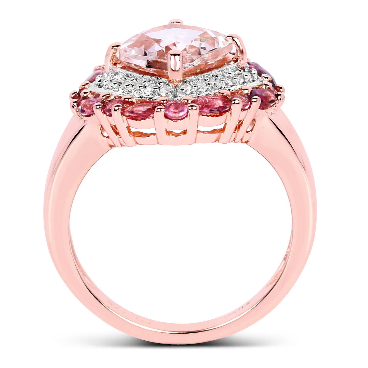 Anillo de Morganita y Turmalina Rosa Bañado en Oro Rosa de 14K