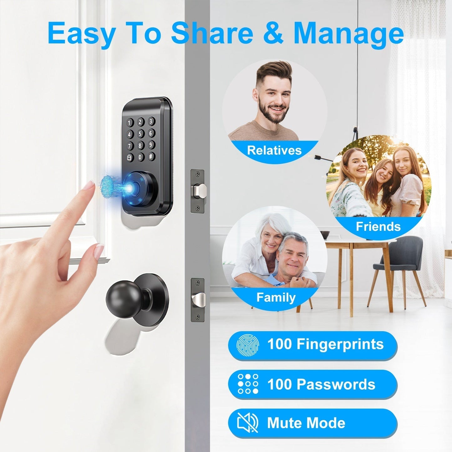 Wireless Keyless Smart Door Lock with Fingerprint & App Control
