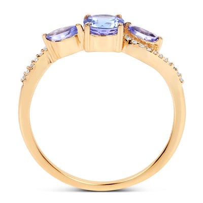 Bague en or jaune 14K avec tanzanite véritable de 0,70 carat et diamants blancs