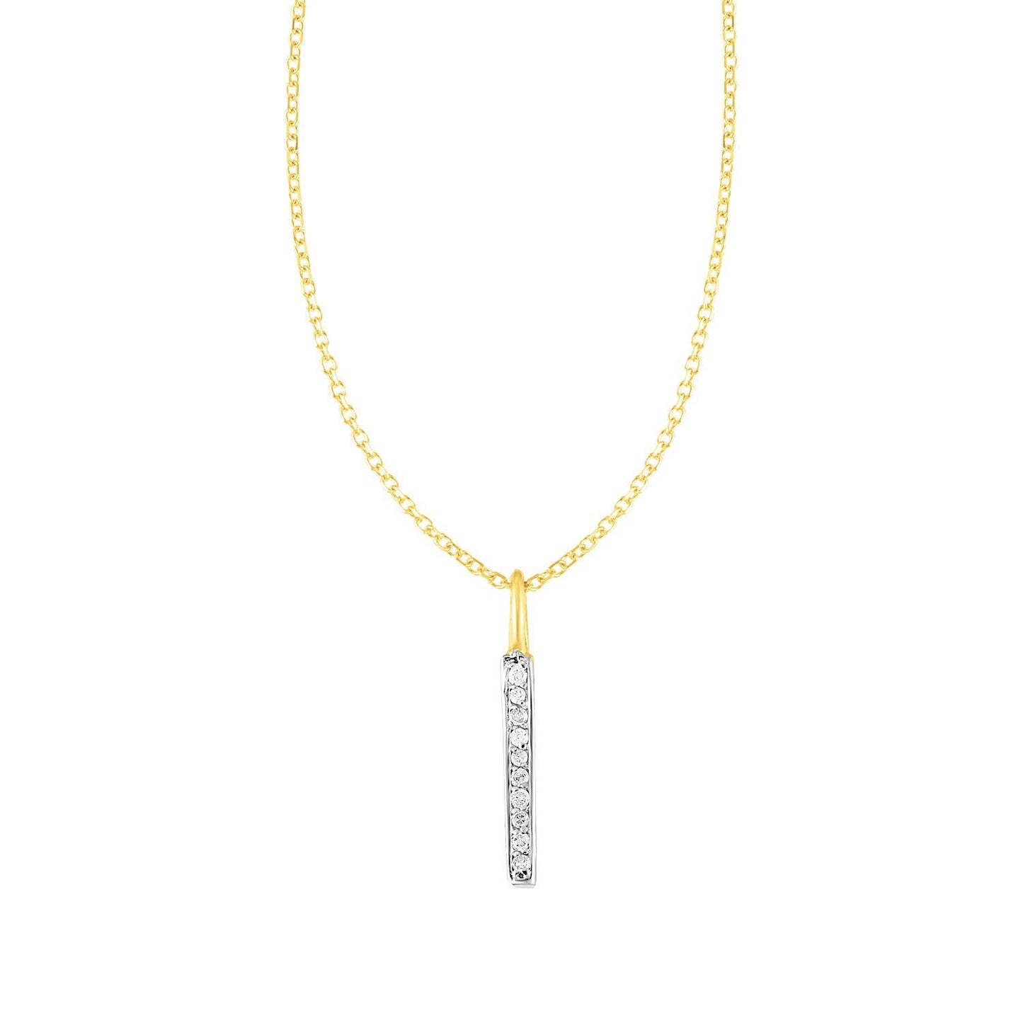 Elegant 14k Yellow Gold Bar Pendant with Diamonds
