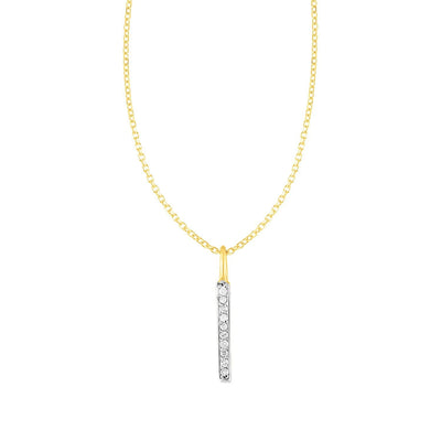 Elegant 14k Yellow Gold Bar Pendant with Diamonds