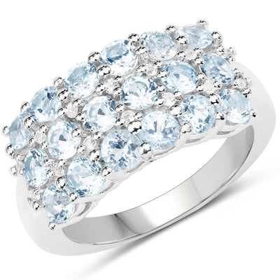 Bague en argent sterling avec topaze bleue et topaze blanche de 2,29 carats