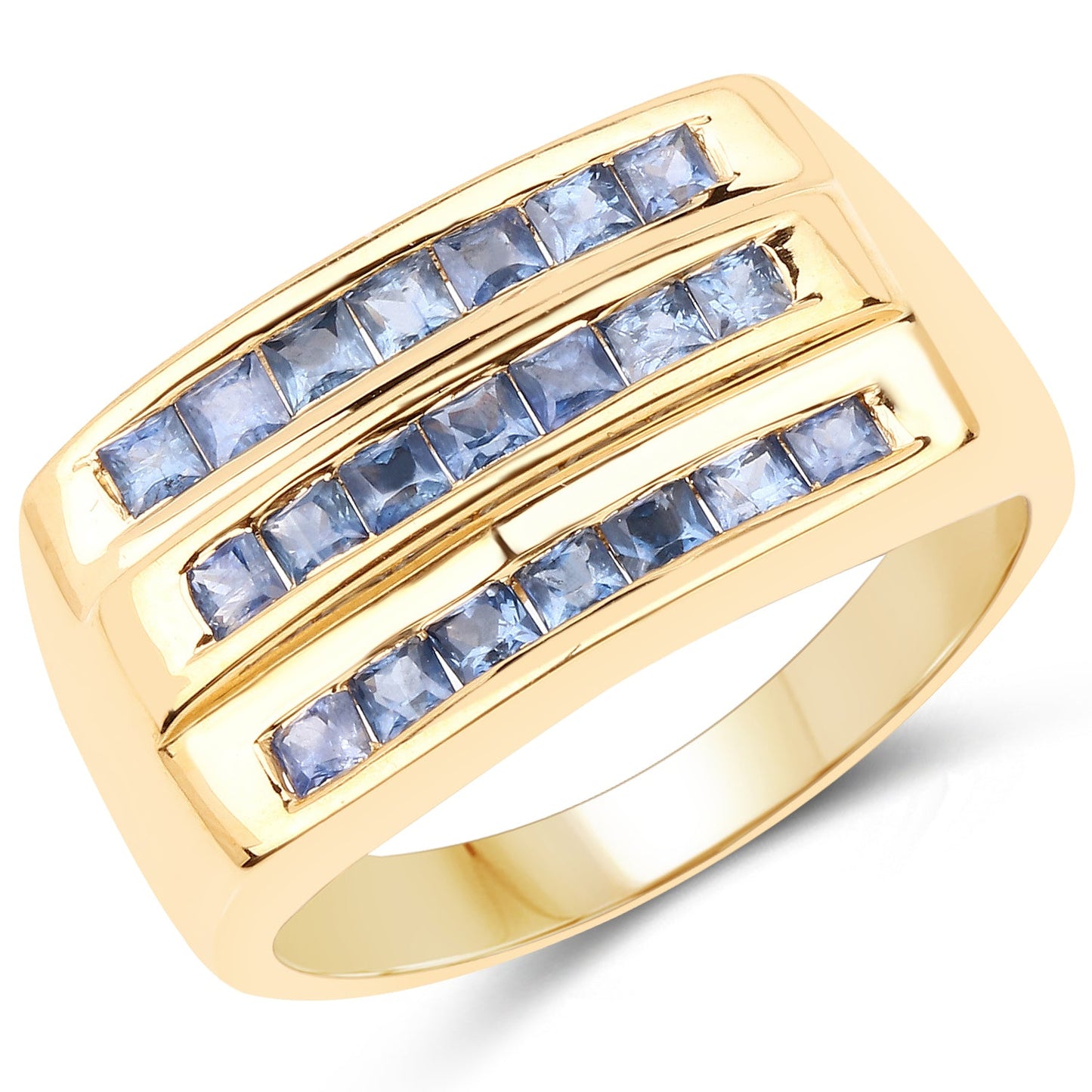Bague en cluster en saphir bleu plaqué or jaune 14K