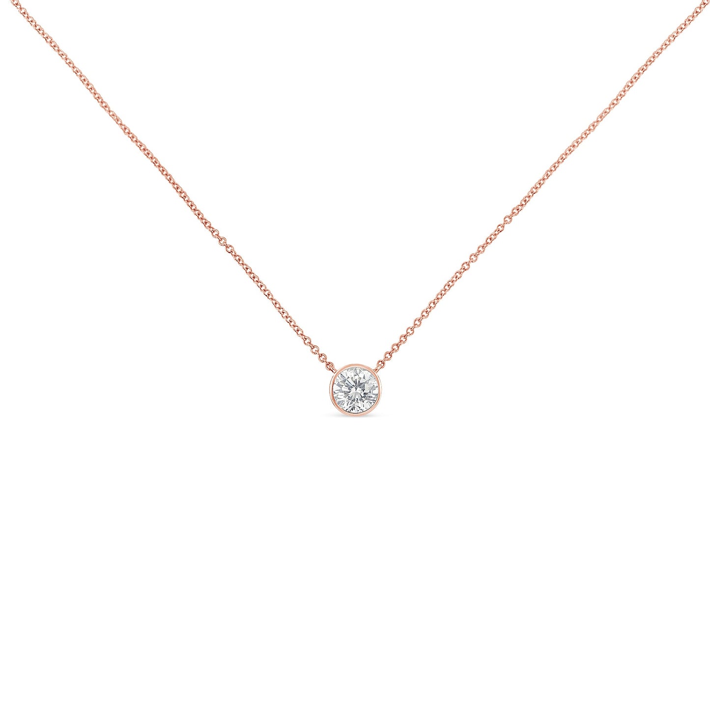 Collar de Pendiente con Diamante Engastado en Bezel de Oro Rosa de 10K y 1/2 Quilate