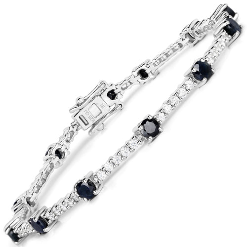 Bracelet en saphir bleu véritable de 6,21 carats et zircon blanc