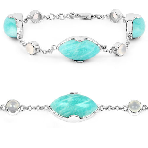 29.70 Carat Genuine Amazonite & White Agate Sterling Silver Bracelet