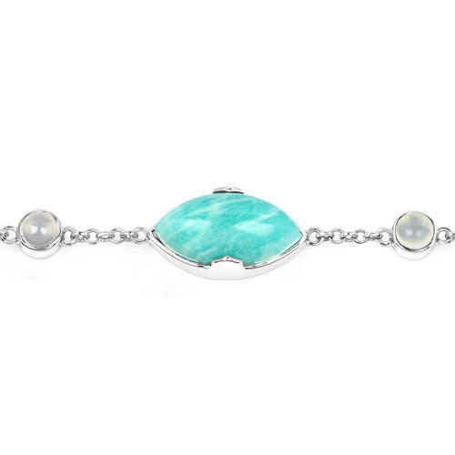 29.70 Carat Genuine Amazonite & White Agate Sterling Silver Bracelet
