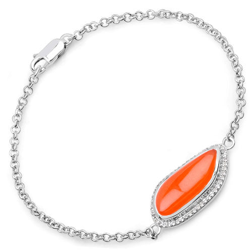 Bracelet en argent sterling de 5,50 carats en carnelian véritable et topaze blanche