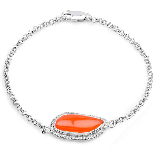 Bracelet en argent sterling de 5,50 carats en carnelian véritable et topaze blanche