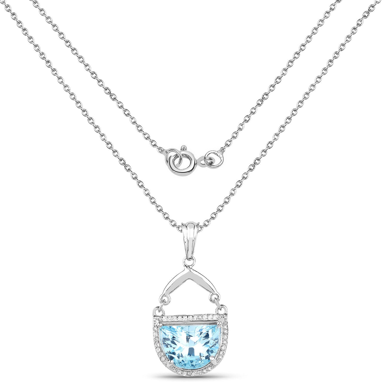 Pendentif en Topaze Bleue Suisse de 4,08 Carats et Topaze Blanche en Argent Sterling
