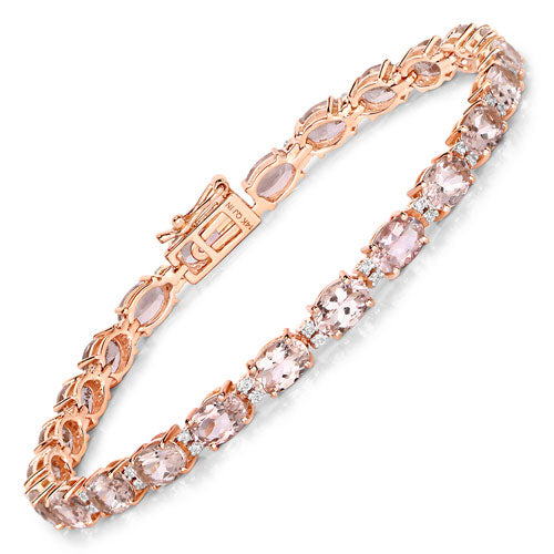 8.95 Carat Genuine Morganite and White Diamond Bracelet in 14K Rose Gold