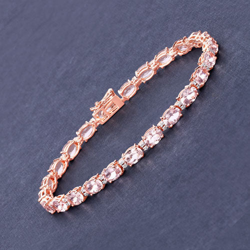 8.95 Carat Genuine Morganite and White Diamond Bracelet in 14K Rose Gold