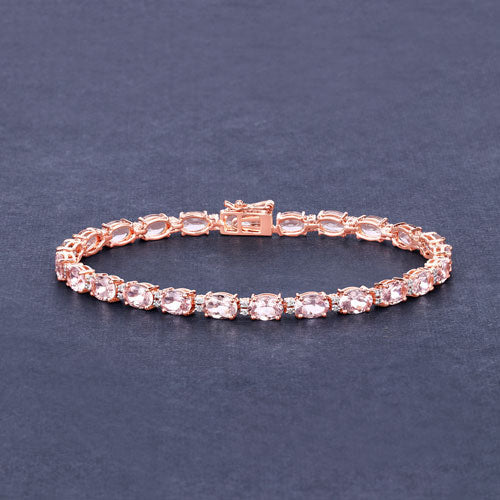 8.95 Carat Genuine Morganite and White Diamond Bracelet in 14K Rose Gold