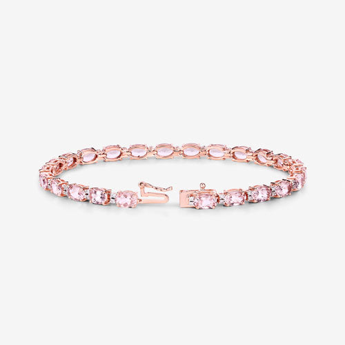 8.95 Carat Genuine Morganite and White Diamond Bracelet in 14K Rose Gold