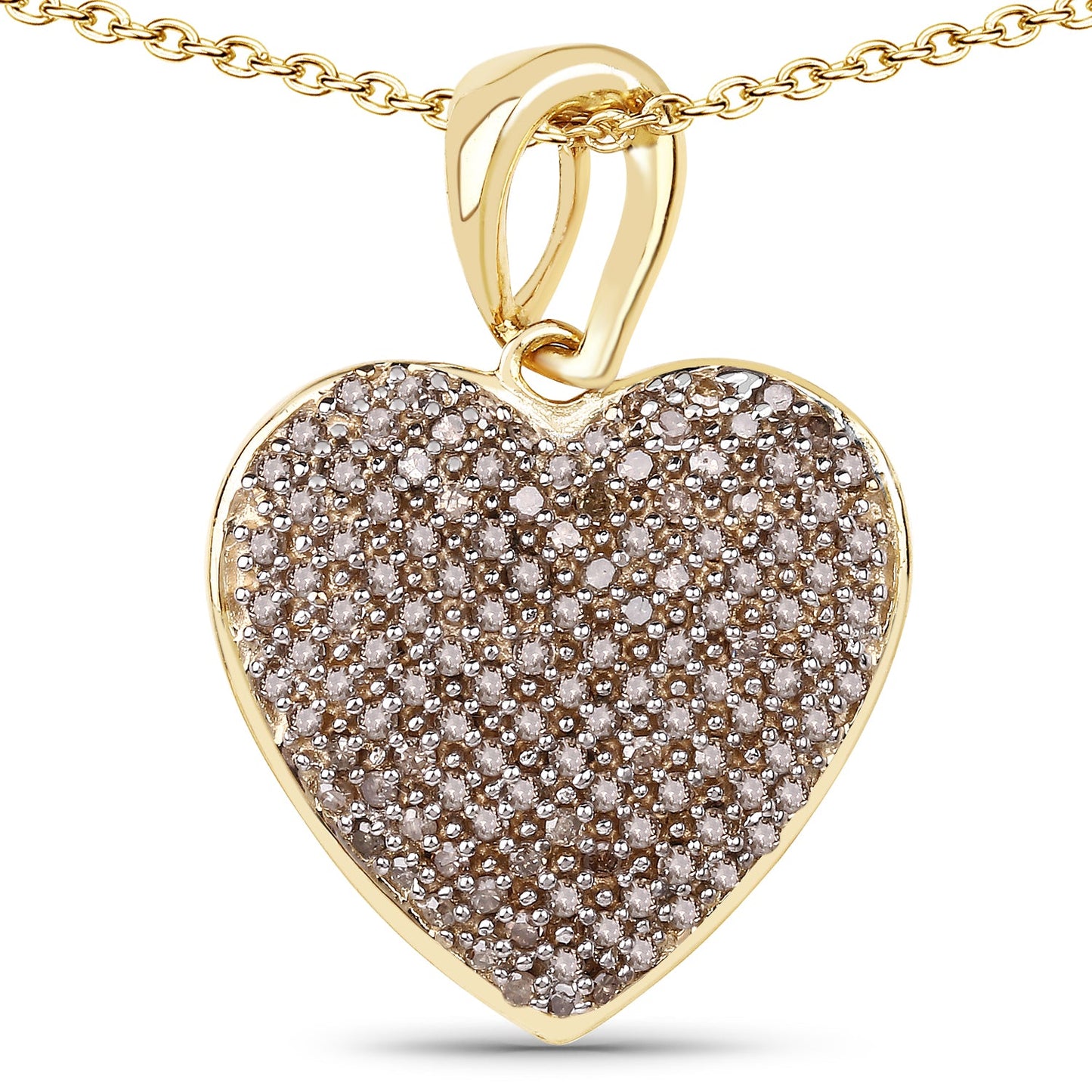 Pendentif en forme de cœur plaqué or jaune 14K avec diamants champagne