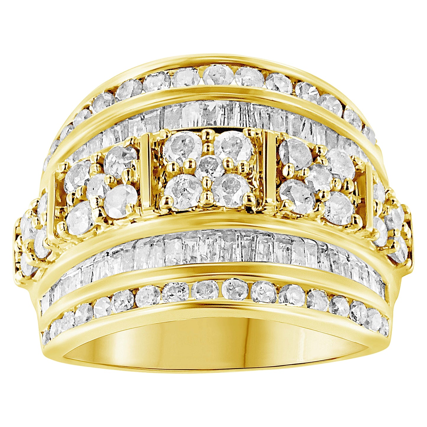 Anillo de cóctel de diamantes de múltiples filas de plata esterlina .925 - Talla 7