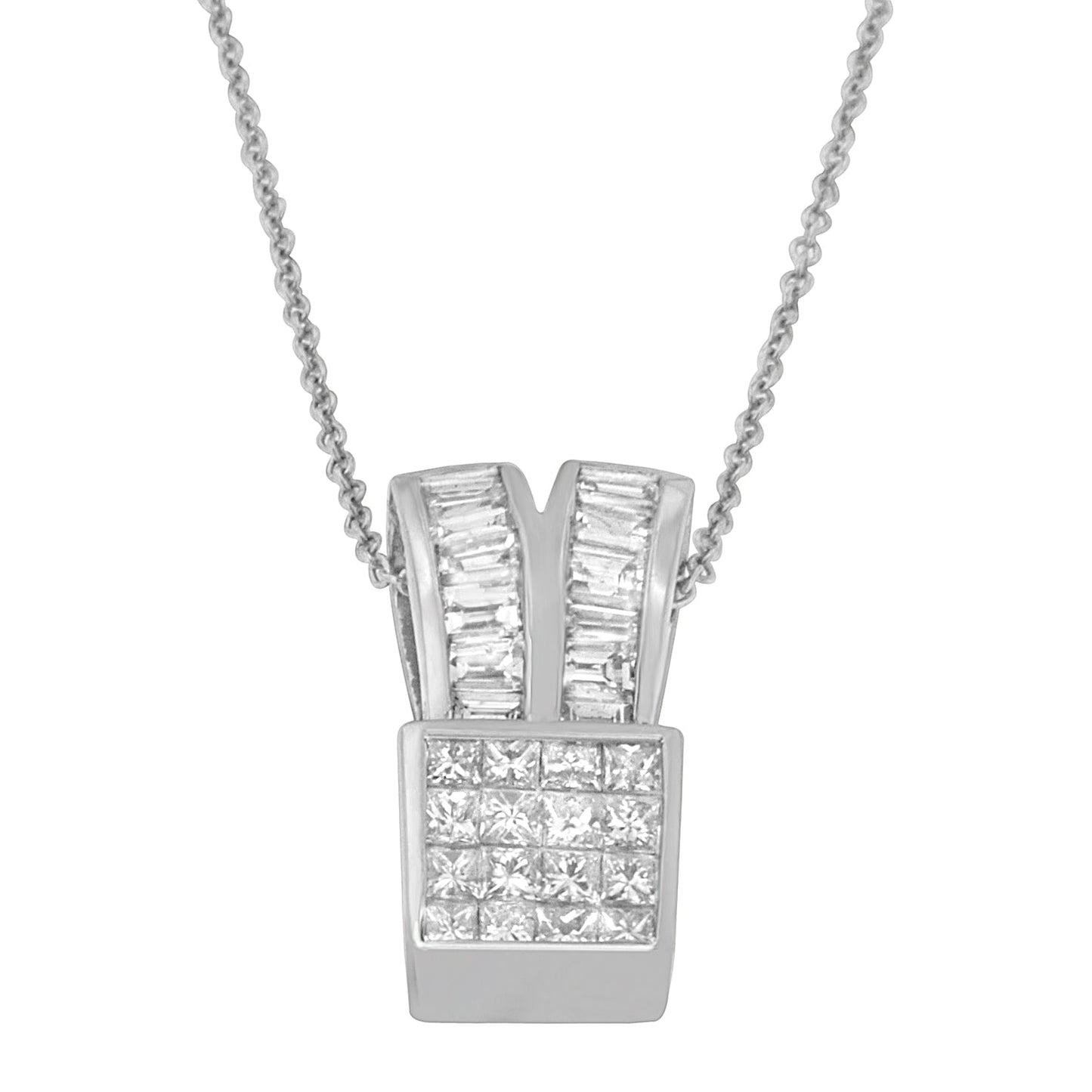 Collar de Pendiente de Corazón de Cinta de Diamante de Oro Blanco de 14K
