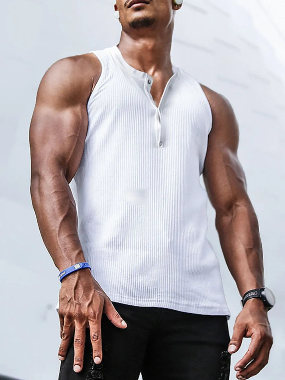 Camiseta sin mangas de talla grande para hombres con textura acanalada