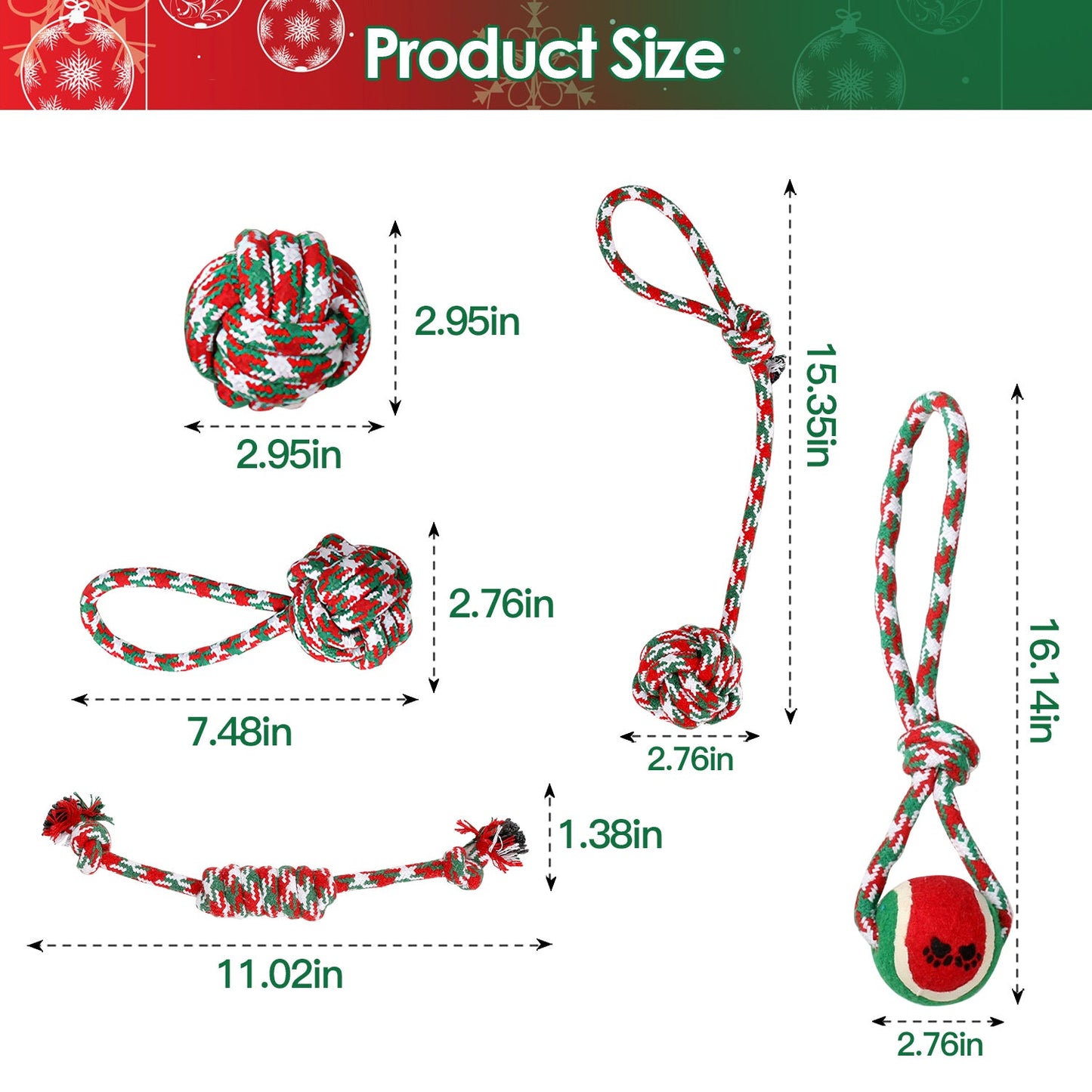 GBruno 5-Piece Christmas Dog Rope Chew Toys