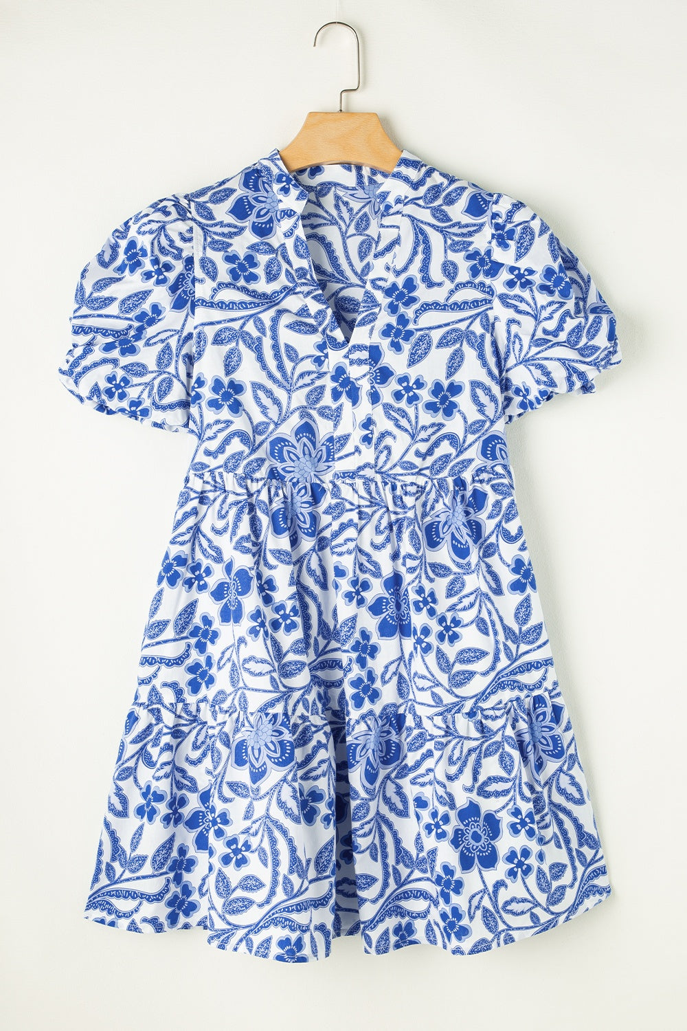 Royal Blue Printed Puff Sleeve Dress - Stylish & Feminine